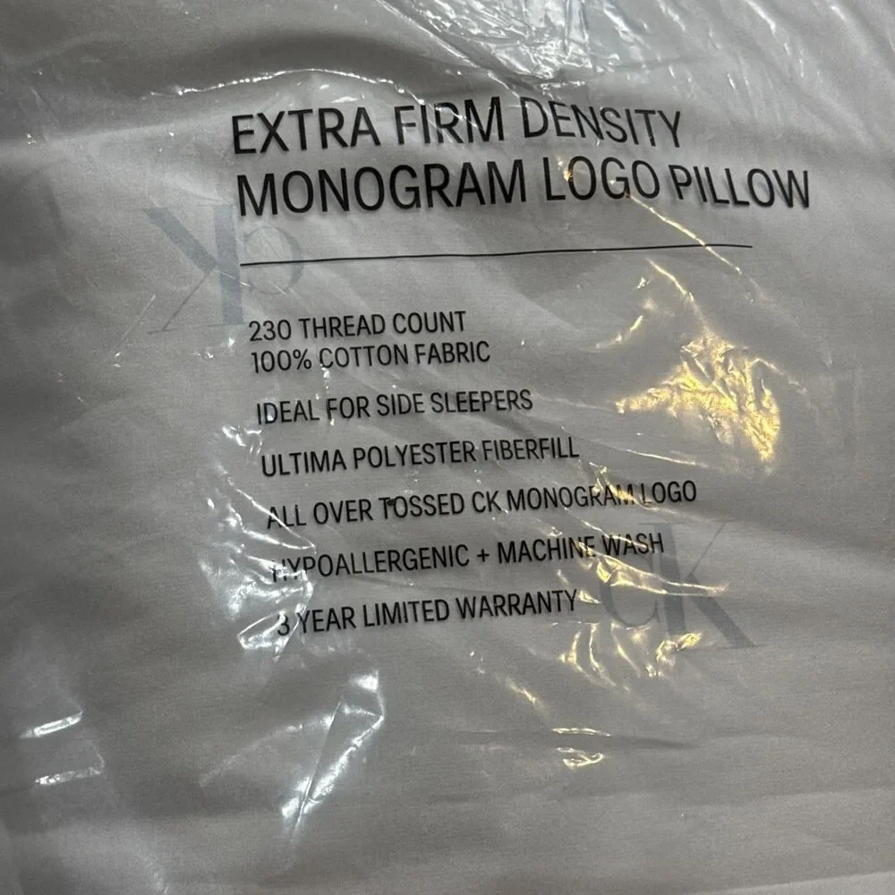 Calvin Klein Monogram Logo Pillow Med Density White/Dove Std/Queen NEW SET OF 3!